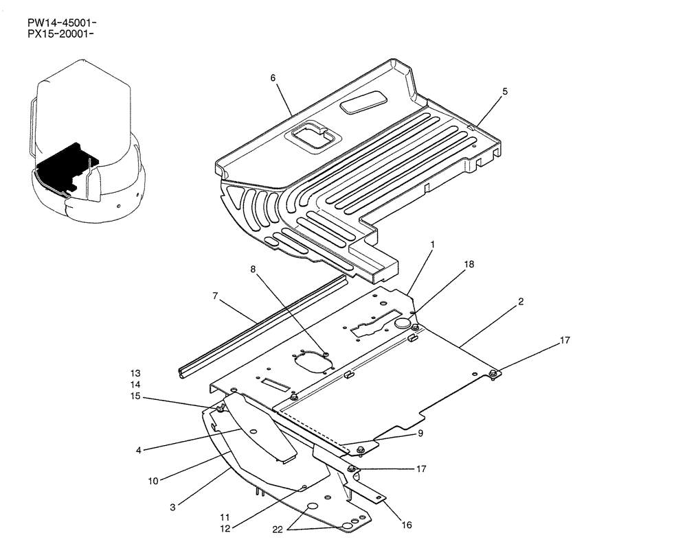 Схема запчастей Case CX36B - (01-042) - PLATE GROUP, FLOOR (CAB) (05) - SUPERSTRUCTURE