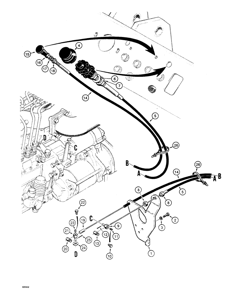 Схема запчастей Case W4 - (036) - THROTTLE & ENGINE STOP CONTROLS, FOR 2.1 LITRE ENGINE, USED ON TRACTOR SN 1205397, 1205402 & AFTER (03) - FUEL SYSTEM