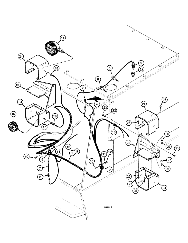 Схема запчастей Case W14 - (214) - 35 AND 35A BACKHOE LAMP CIRCUIT, USED BEFORE PIN 9154965 (04) - ELECTRICAL SYSTEMS