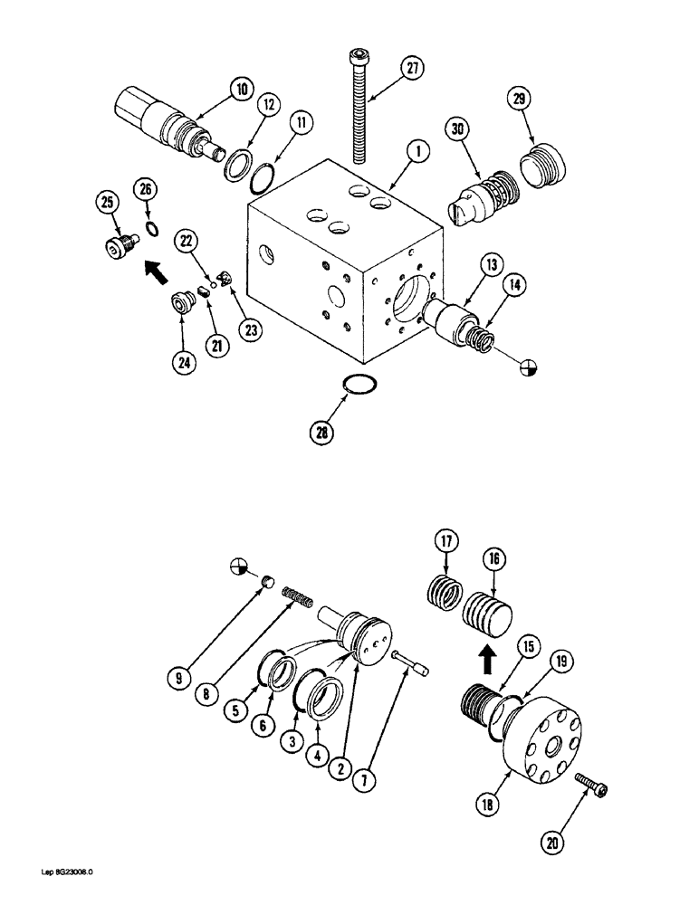 Схема запчастей Case 1088 - (8G-32) - LOAD HOLDING VALVE, WITH ARM CYLINDERS (08) - HYDRAULICS