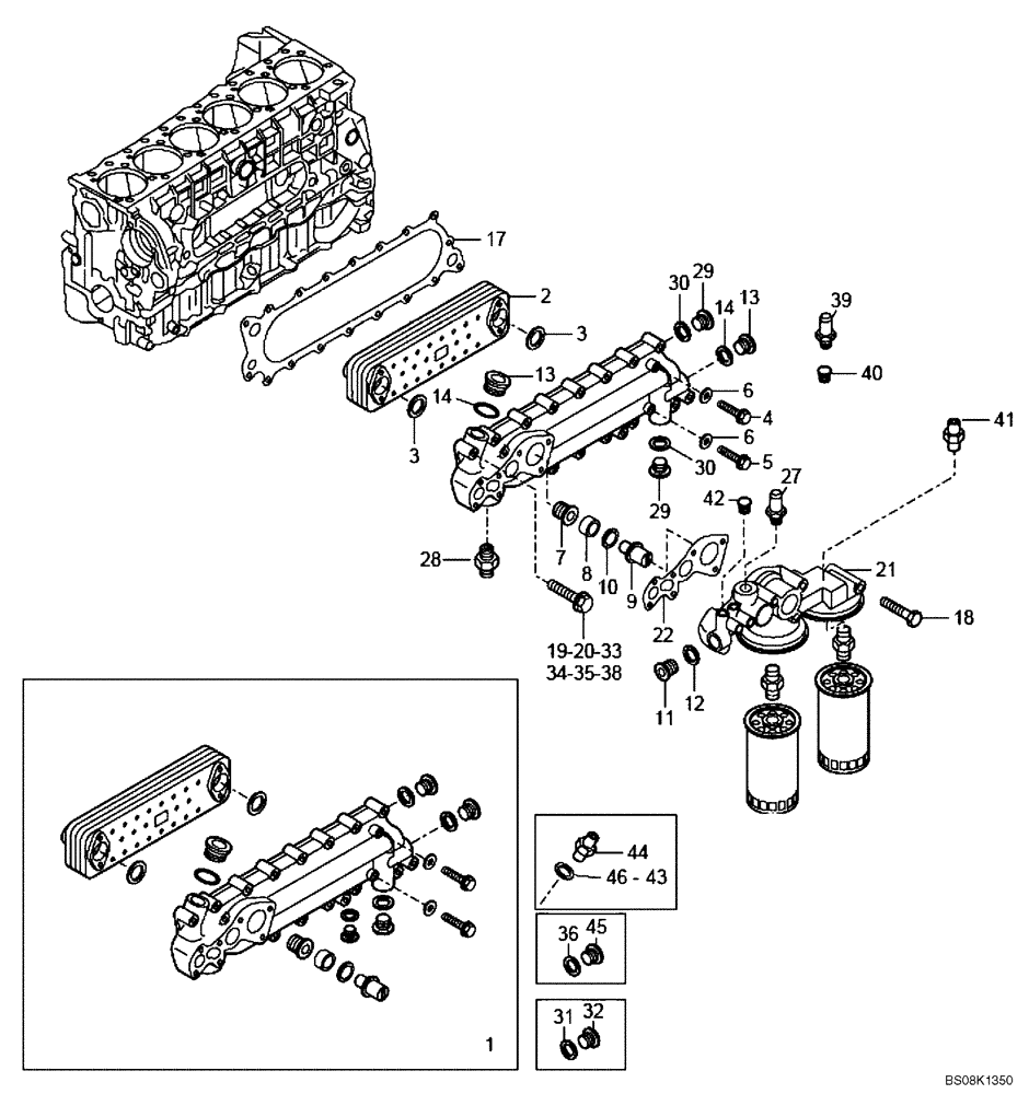 Схема запчастей Case 327B - (01A00000342[001]) - HEAT EXCHANGER INSTAL (P.I.N. HHD0327BN7PG57000 AND AFTER) (84163845) (01) - ENGINE