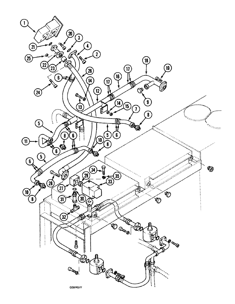 Схема запчастей Case 220B - (8-030) - HYDRAULIC CIRCUIT TO COOLER, P.I.N. 74441 THROUGH 74569 (08) - HYDRAULICS