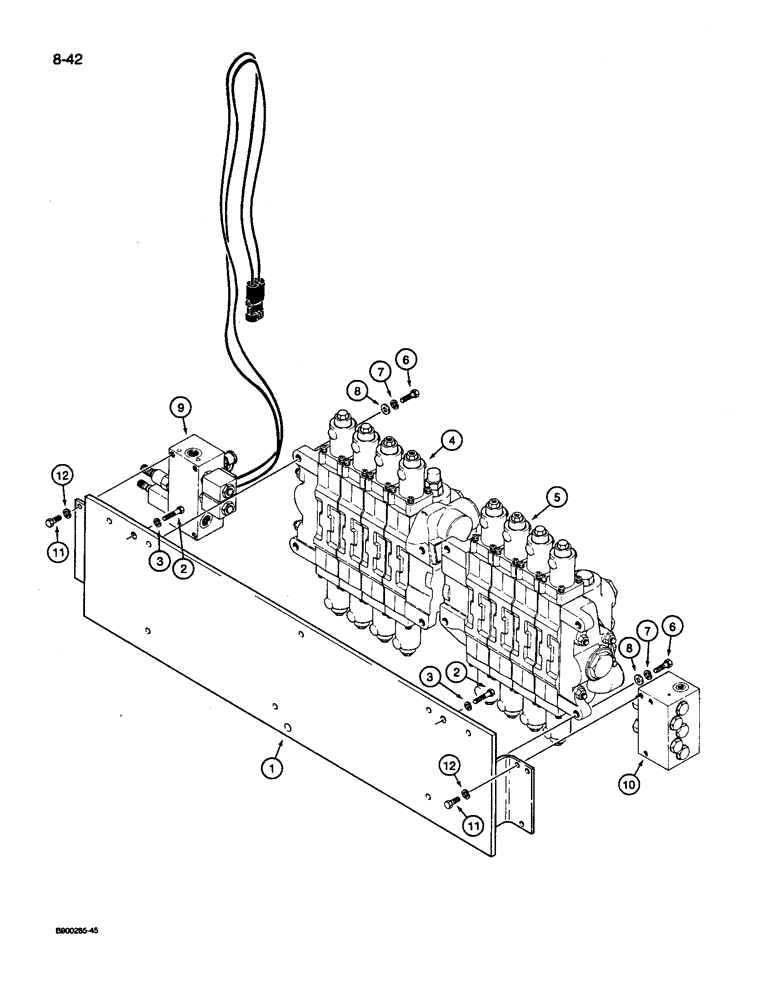 Схема запчастей Case 1085C - (8-042) - MAIN HYDRAULIC CONTROL VALVE MOUNTING (08) - HYDRAULICS