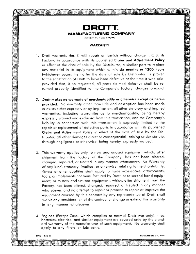 Схема запчастей Case 30YM - (001) - WARRANTY (00) - GENERAL