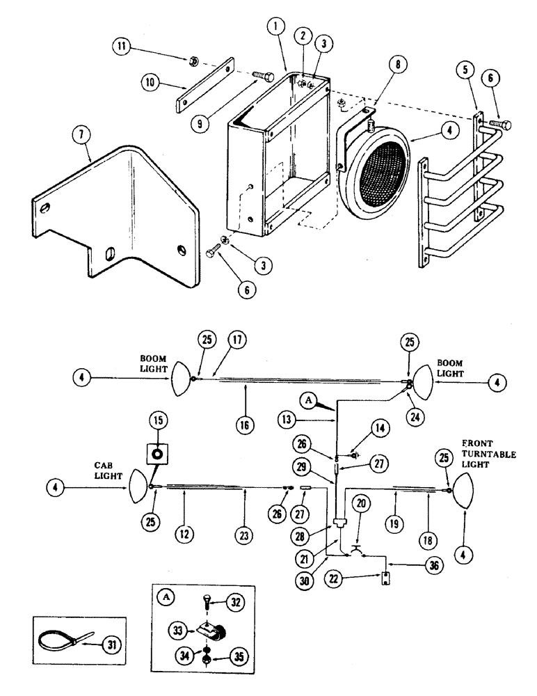 Схема запчастей Case 35 - (224) - OPTIONAL WORK LIGHTS AND ATTACHING PARTS, (USED ON UNITS WITH PIN 6266301 AND AFTER) (55) - ELECTRICAL SYSTEMS