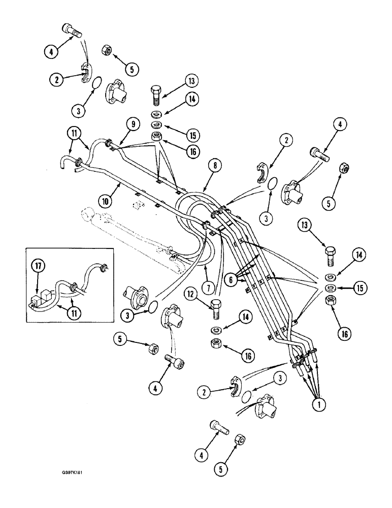 Схема запчастей Case 888 - (8G-06) - ARM AND TOOL CYLINDER CIRCUIT, TUBES AT BOOM (08) - HYDRAULICS