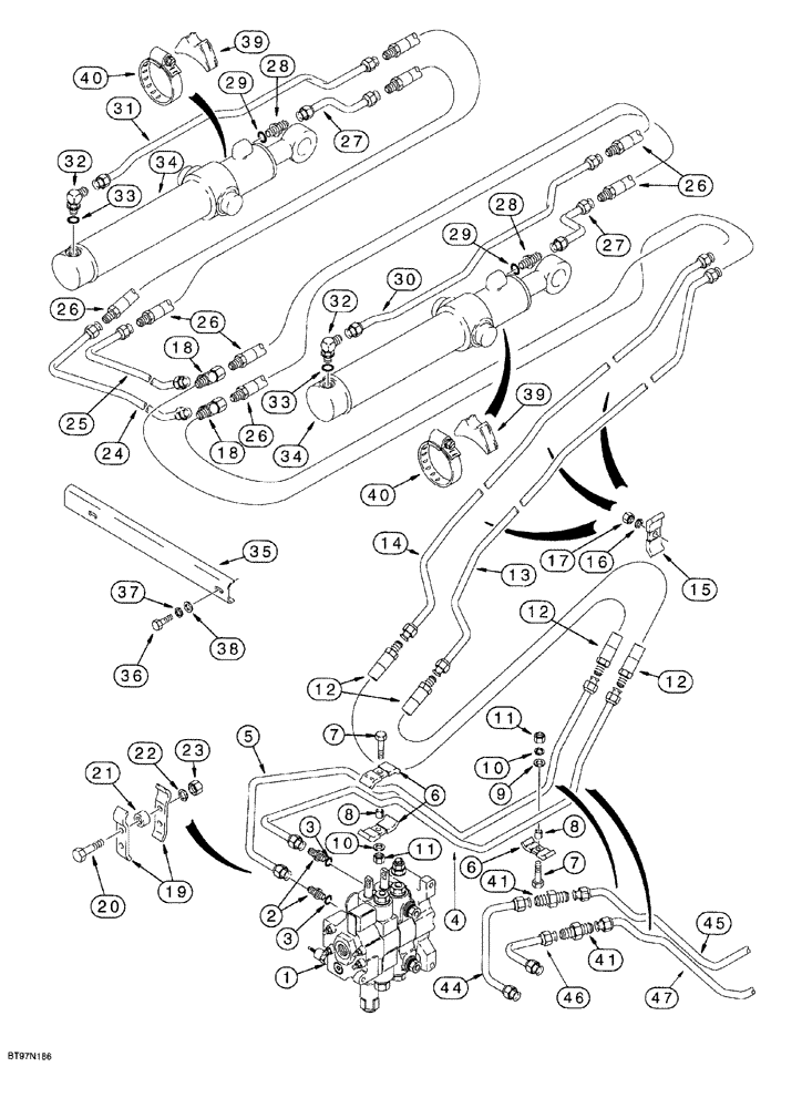 Схема запчастей Case 580SL - (8-012) - LOADER BUCKET CYLINDER HYDRAULIC CIRCUIT (08) - HYDRAULICS