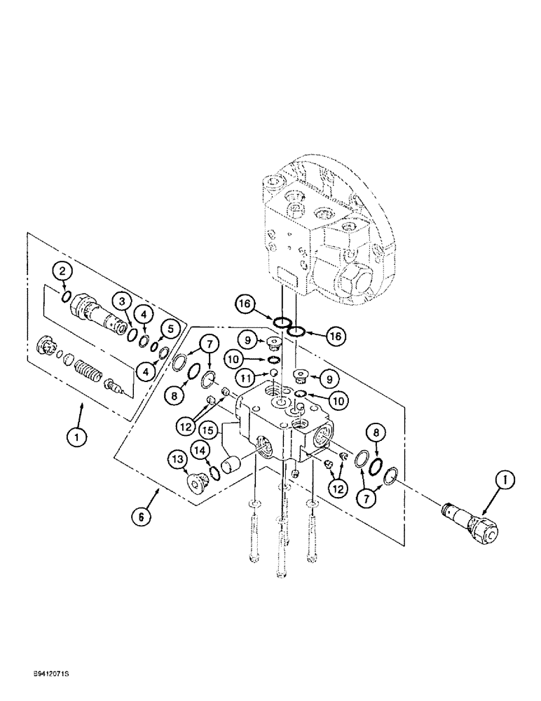 Схема запчастей Case 9010B - (6-016) - TRACK DRIVE MOTOR, CONTROL VALVE ASSEMBLY, STANDARD MODELS PRIOR TO P.I.N. DAC0101222 (06) - POWER TRAIN