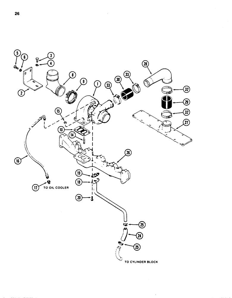 Схема запчастей Case 880D - (026) - TURBOCHARGER SYSTEM, 6T-590 DIESEL ENGINE (01) - ENGINE