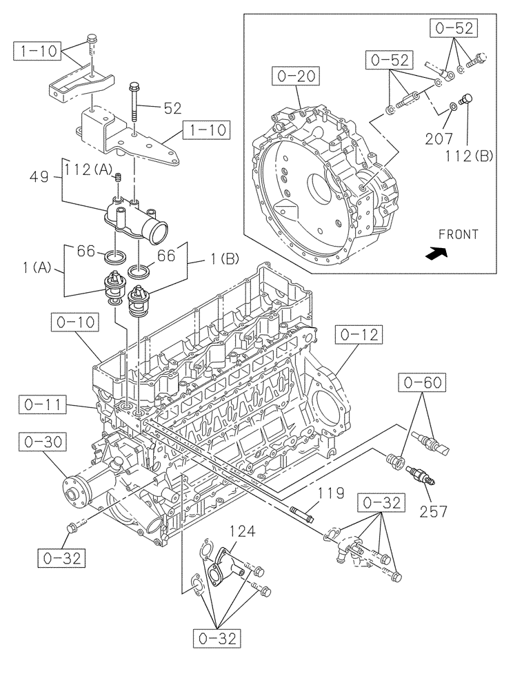 Схема запчастей Case CX350C - (02-019[01]) - ENGINE WATER CIRCUIT - THERMOSTAT (02) - ENGINE