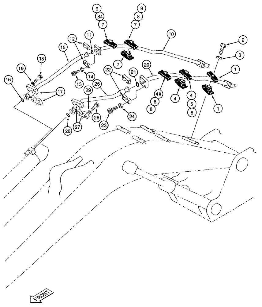 Схема запчастей Case 9050B - (8-064) - ARM CYLINDER LINES, PRIOR TO P.I.N. EAC0501270 (08) - HYDRAULICS