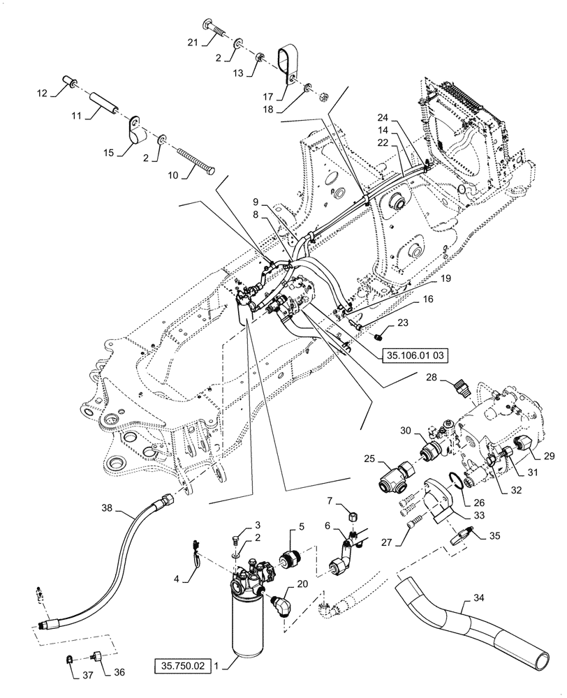 Схема запчастей Case 580SN WT - (35.106.01[01]) - HYDRAULICS - PUMP INSTALL (580SN, 580SN WT, 590SN) (35) - HYDRAULIC SYSTEMS
