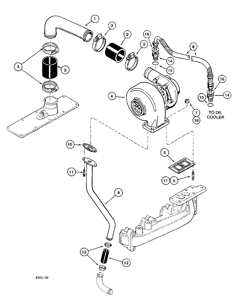 Схема запчастей Case 550E - (2-08) - TURBOCHARGER SYSTEM, 4T-390 ENGINE (02) - ENGINE