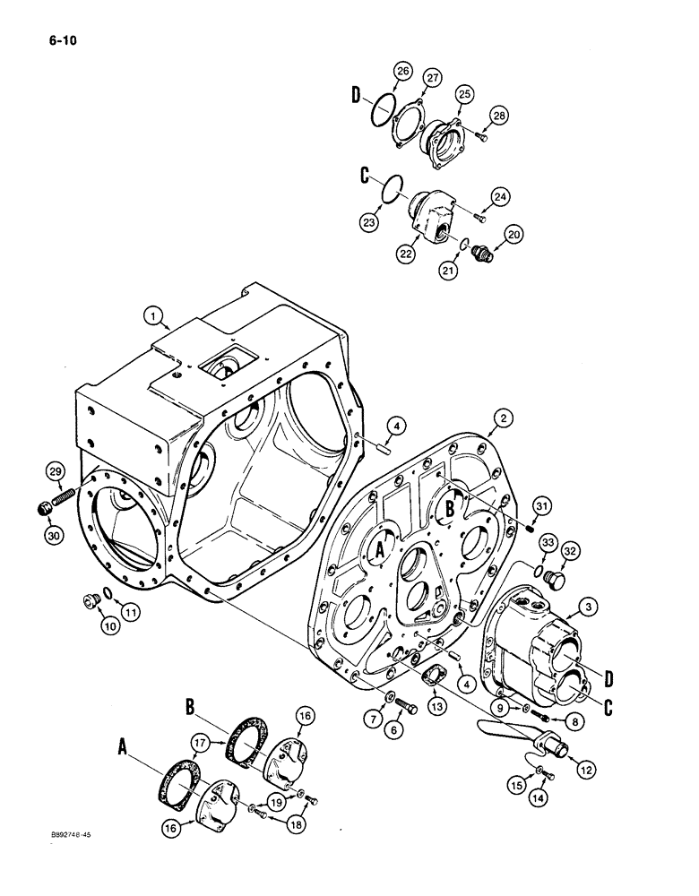 Схема запчастей Case 650 - (6-10) - TRANSMISSION HOUSING AND FRONT COVERS (06) - POWER TRAIN