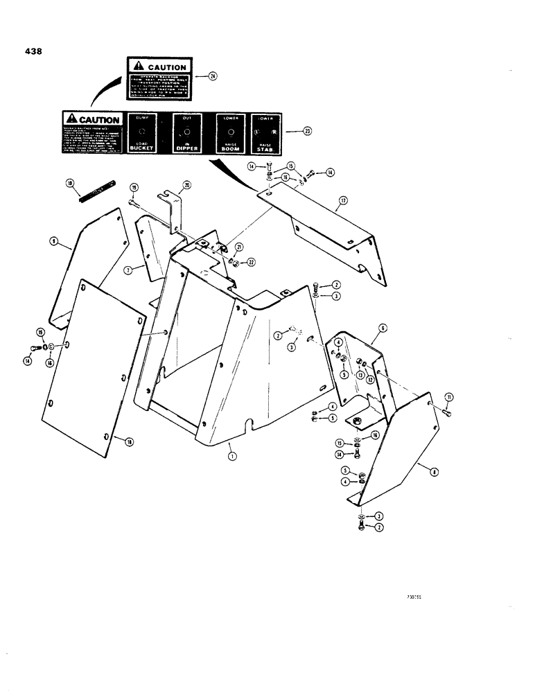 Схема запчастей Case 35 - (438) - SIDE SHIFTBACKHOE CONTROL TOWER AND COVERS, EARLY PRODUCTION 