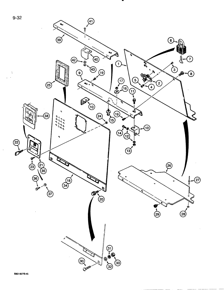 Схема запчастей Case 450C - (9-32) - BATTERY COMPARTMENT AND REAR COVER, MODELS WITHOUT A BACKHOE (09) - CHASSIS/ATTACHMENTS