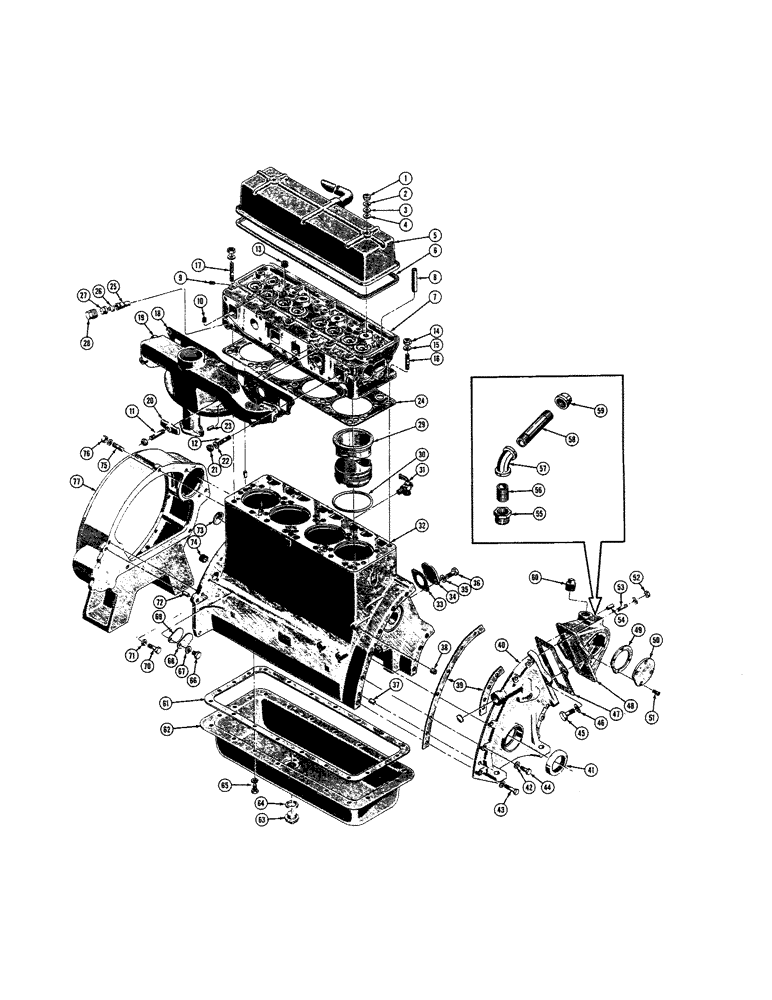 Схема запчастей Case 520 - (030) - ENGINE BLOCK AND RELATED PARTS, DIESEL (01) - ENGINE