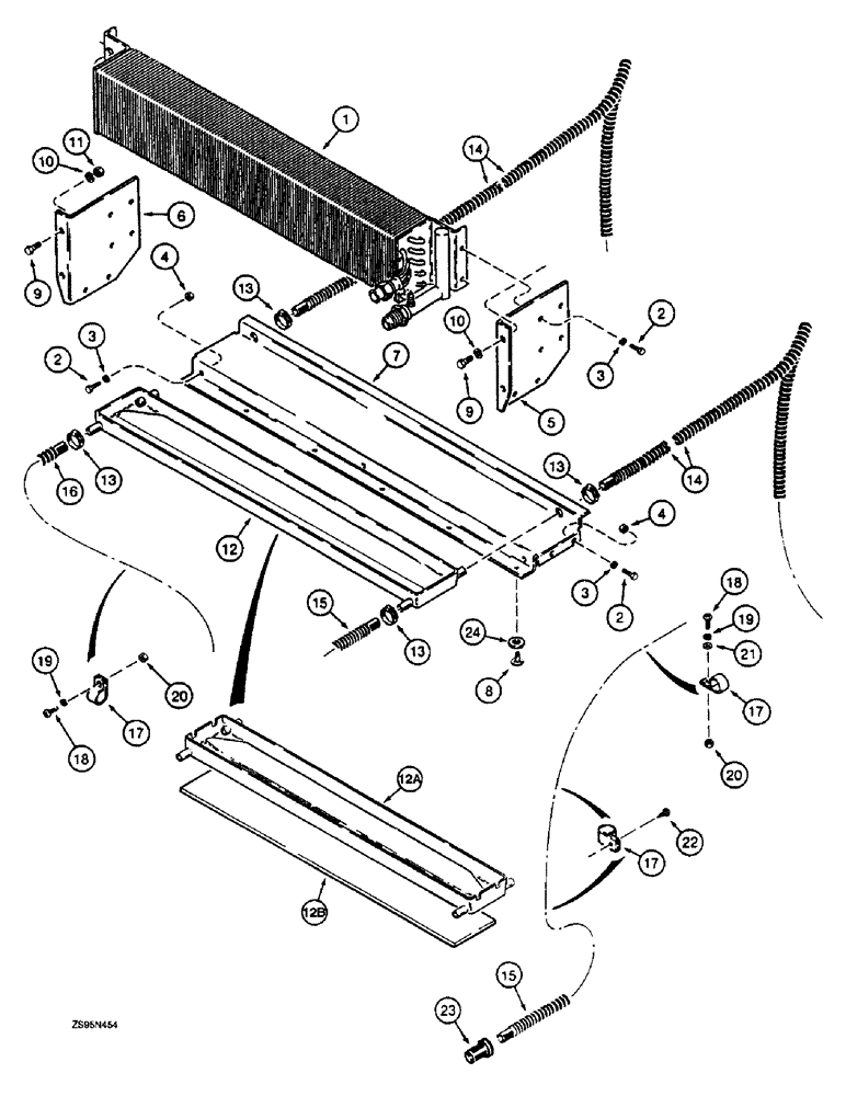 Схема запчастей Case 1155E - (9-112) - AIR CONDITIONING SYSTEM - INSIDE CAB ROOF, EVAPORATOR CORE MOUNTING & DRAIN HOSES (09) - CHASSIS/ATTACHMENTS