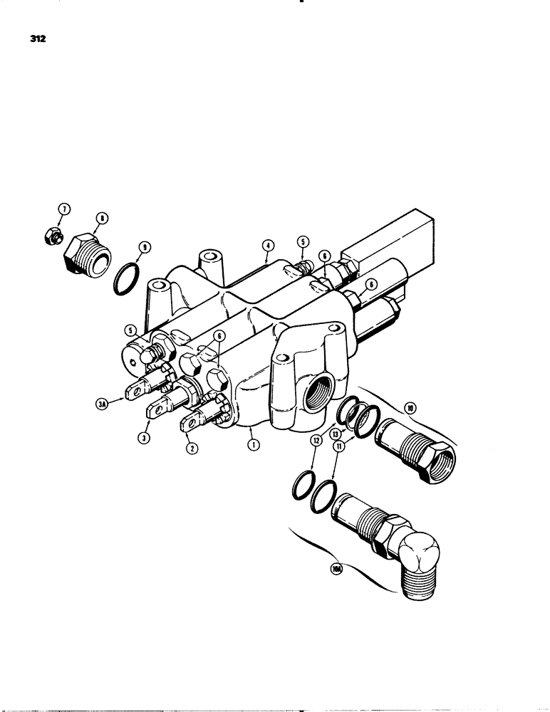 Схема запчастей Case 580C - (312) - PARKER LOADER CONTROL - 3 SPOOL, WITH SOLENOID CONNECTOR PLUG, PWR BEYOND SLEEVE (08) - HYDRAULICS