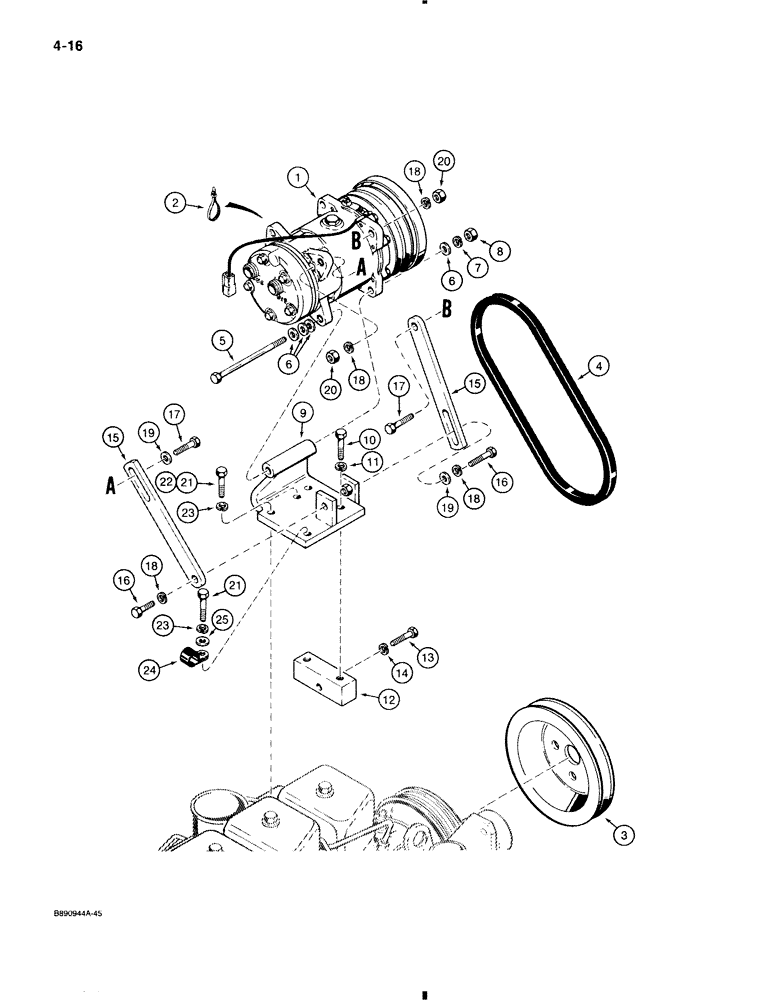 Схема запчастей Case 580K - (4-016) - AIR CONDITIONING COMPRESSOR MOUNTING (04) - ELECTRICAL SYSTEMS