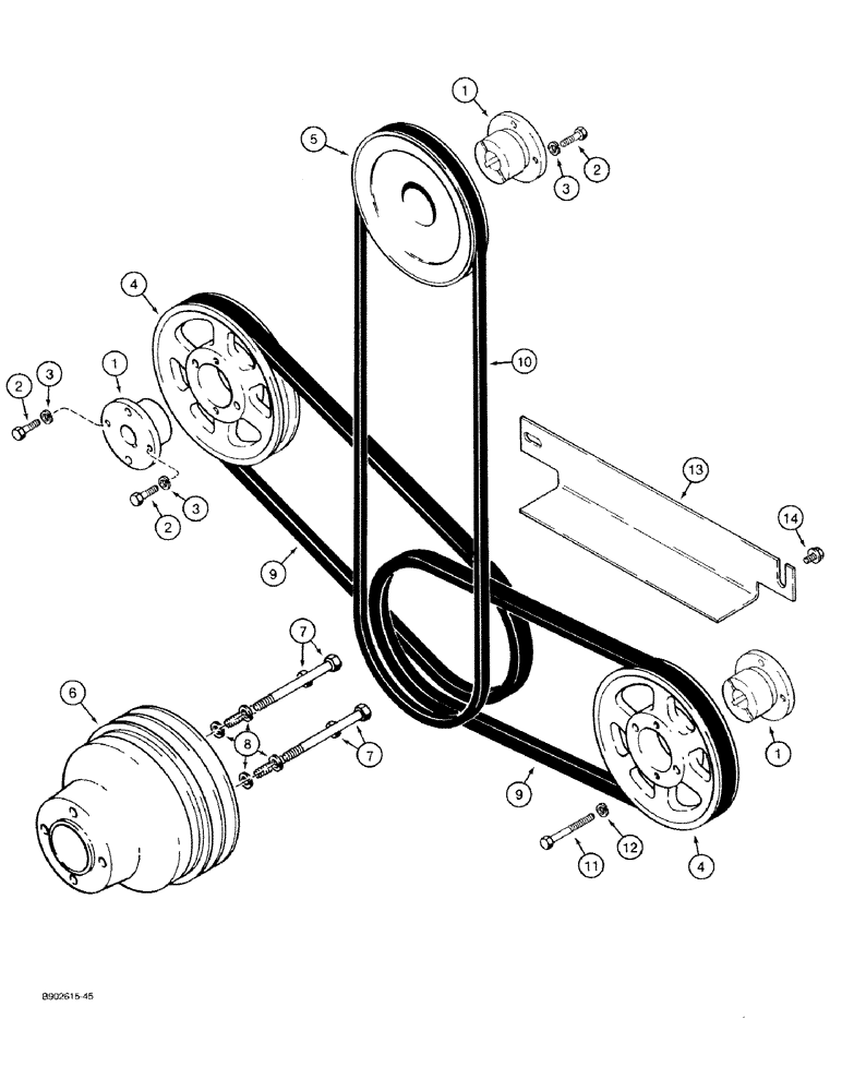 Схема запчастей Case 1818 - (6-22) - SHEAVES AND DRIVE BELTS, GASOLINE MODELS (06) - POWER TRAIN