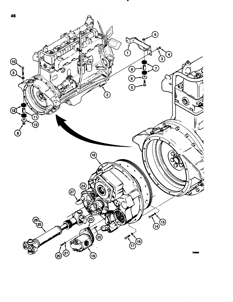 Схема запчастей Case 1150C - (046) - ENGINE AND TORQUE CONVERTER MOUNTING (02) - ENGINE