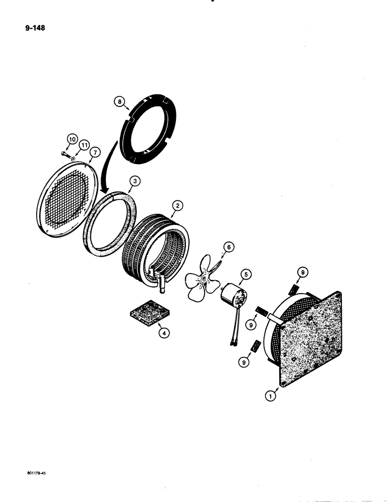 Схема запчастей Case 480E - (9-148) - CAB HEATER, 480E MODELS ONLY (09) - CHASSIS/ATTACHMENTS