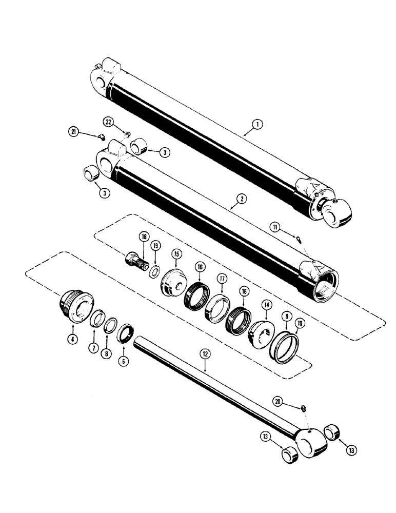 Схема запчастей Case 680CK - (326) - D49525 BACKHOE CROWD CYLINDER, 4-1/2" DIA. CYLINDER WITH 40 1/8" STROKE WITH 2 PIECE PISTON ROD SEAL (35) - HYDRAULIC SYSTEMS