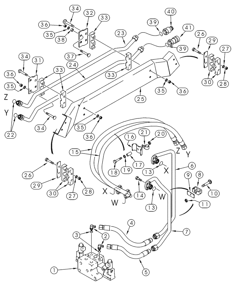 Схема запчастей Case 90XT - (08-52) - HYDRAULICS, ATTACHMENT HIGH FLOW, GEAR, NORTH AMERICAN MODELS JAF0320050-, EUR. MODELS JAF0274262- (08) - HYDRAULICS