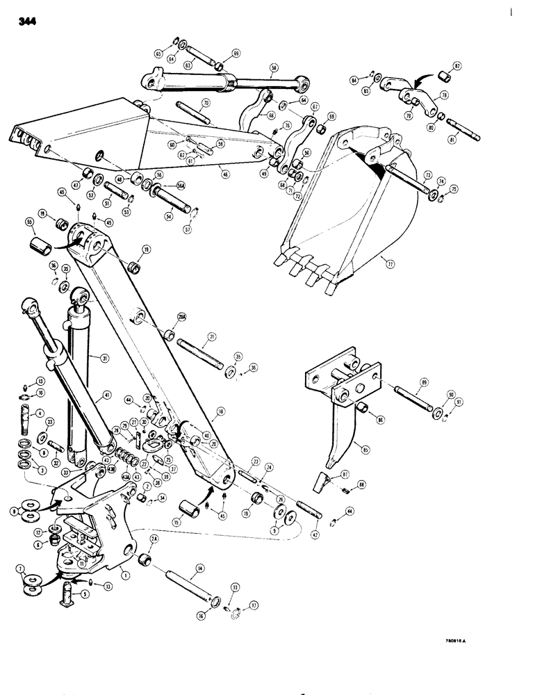 Схема запчастей Case 680G - (344) - TOWER, BOOM, DIPPER ARM AND BUCKET (09) - CHASSIS/ATTACHMENTS