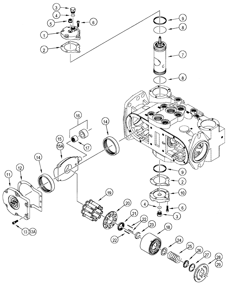 Схема запчастей Case 85XT - (06-12) - PUMP, TANDEM, CYLINDER BLOCK AND PISTON (06) - POWER TRAIN