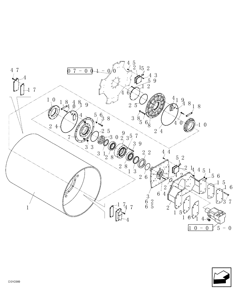 Схема запчастей Case SV212 - (12-008-00[01]) - VIBRATORY DRUM - IF USED (09) - CHASSIS/ATTACHMENTS