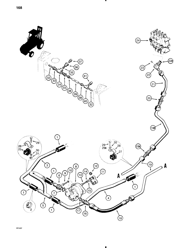 Схема запчастей Case 584C - (168) - FORKLIFT HYDRAULIC CIRCUIT, RESERVOIR TO CONTROL VALVE (35) - HYDRAULIC SYSTEMS