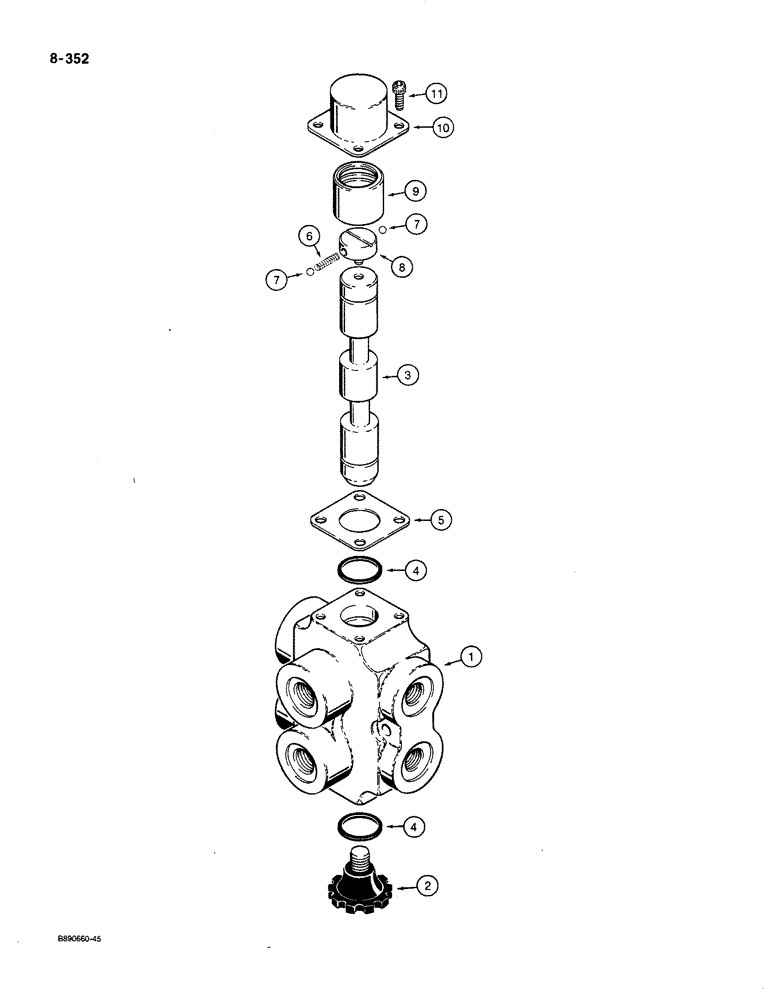 Схема запчастей Case 580K - (08-352) - SELECTOR VALVE - AUXILIARY REMOTE HYDRAULICS FOR HAND HELD ATTACHMENTS (08) - HYDRAULICS