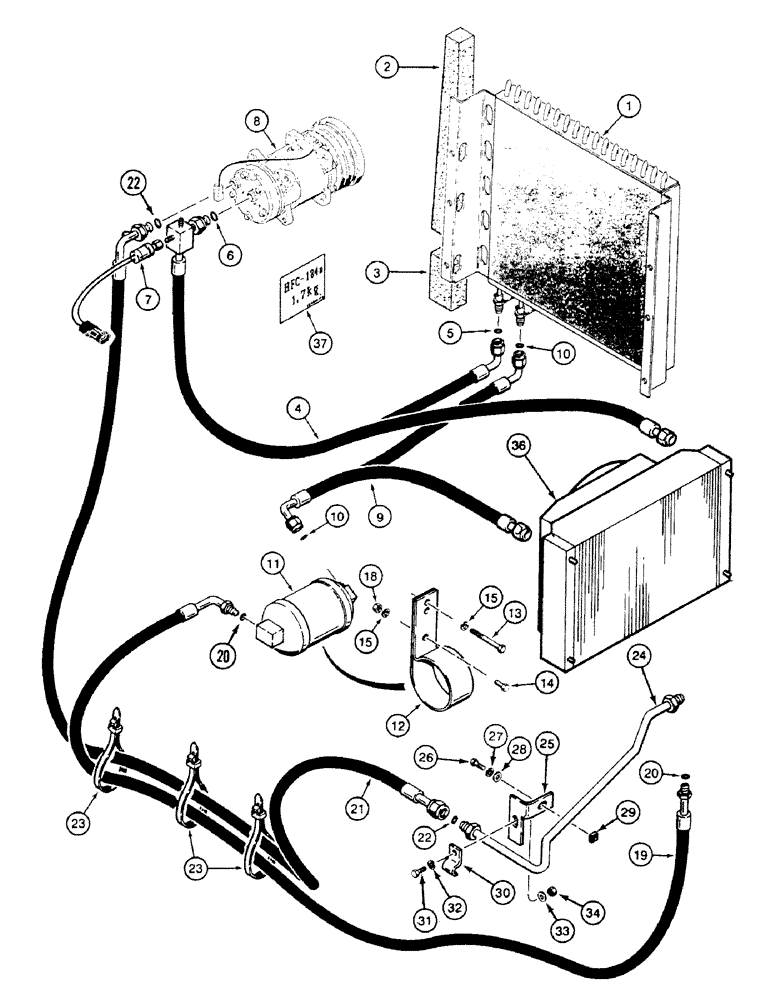 Схема запчастей Case 580SK - (9-220) - CONDENSER, RECEIVER-DRIER AND AIR LINES (09) - CHASSIS/ATTACHMENTS