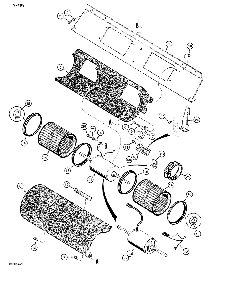 Схема запчастей Case 680K - (9-498) - CAB BLOWER (09) - CHASSIS/ATTACHMENTS