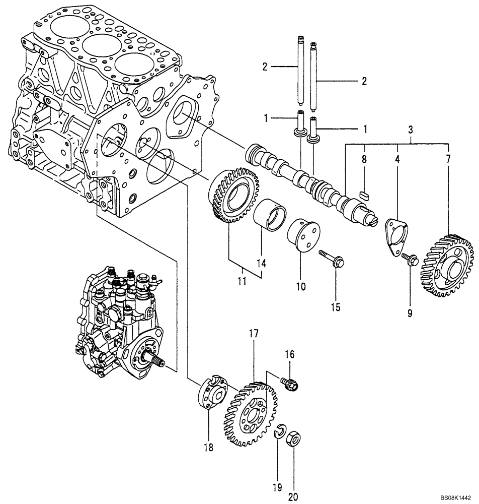 Схема запчастей Case CX27B BTW - (08-007) - CAMSHAFT & DRIVING GEAR (10) - ENGINE