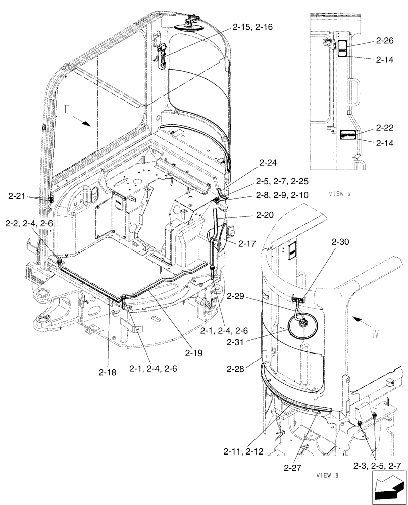 Схема запчастей Case CX50B - (01-057[09]) - CAB INSTAL, HEAD GUARD, COOLER (90) - PLATFORM, CAB, BODYWORK AND DECALS