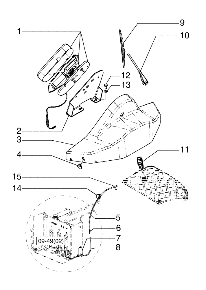 Схема запчастей Case 865B - (09-47[03]) - CAB, FIXED GLASS LOWER WIPER - OPTIONAL (09) - CHASSIS/ATTACHMENTS