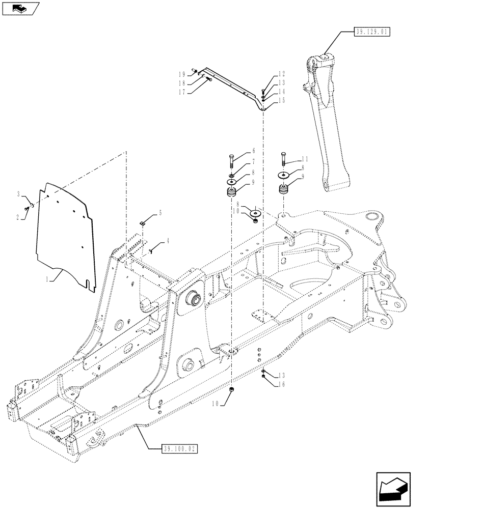 Схема запчастей Case 590SN - (39.100.01) - CHASSIS (39) - FRAMES AND BALLASTING