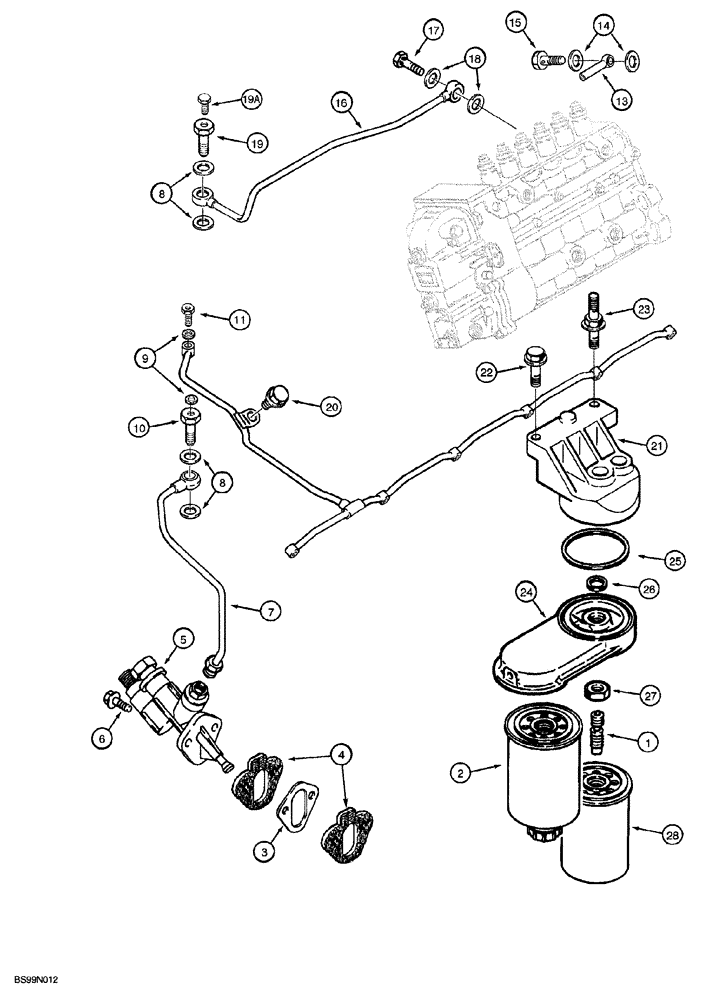 Схема запчастей Case 850G - (3-11A) - FUEL FILTER AND LIFT PUMP (P.I.N. JJG0254005 TO JJG0254009, JJG0254015 AND AFTER) (02) - FUEL SYSTEM