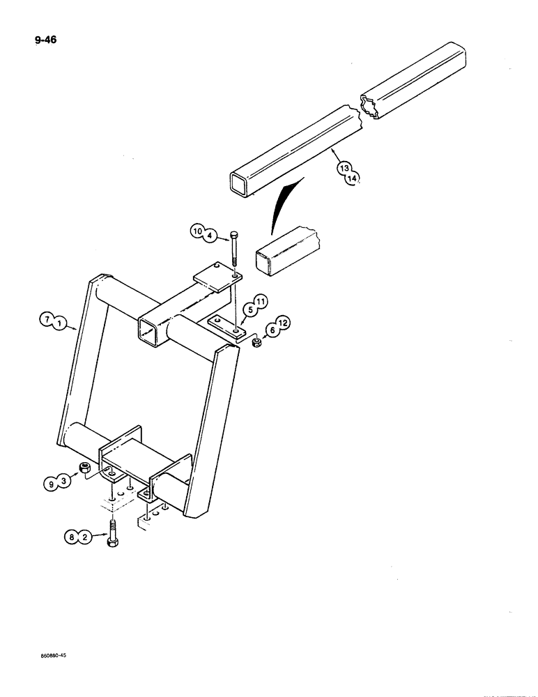 Схема запчастей Case MAXI-SNEAKER C - (9-46) - CRUMBER BOOM AND DIGGING CHAIN GUARD MOUNTING BRACKET (09) - CHASSIS/ATTACHMENTS