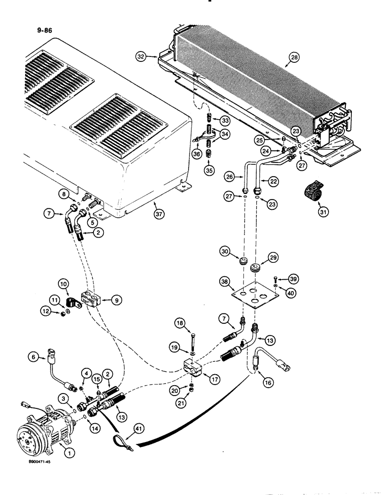 Схема запчастей Case 621 - (9-086) - AIR CONDITIONING SYSTEM, COMPRESSOR TO CONDENSER AND EVAPORATOR CORE (09) - CHASSIS/ATTACHMENTS