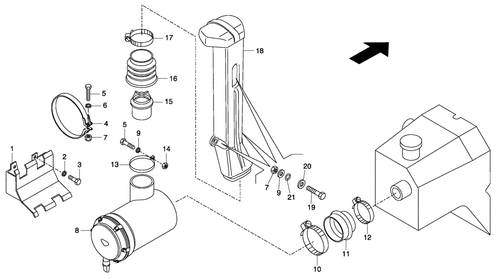 Схема запчастей Case 330 - (06A00010587[01]) - ENGINE AIR INTAKE - AIR FILTER INSTALLATION (87449908) (01) - ENGINE