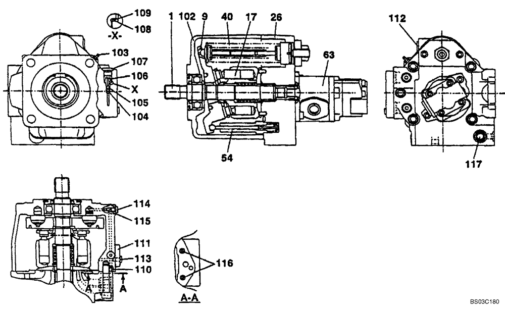 Схема запчастей Case CX75SR - (08-76) - PUMP ASSY, HYDRAULIC - PISTON (08) - HYDRAULICS