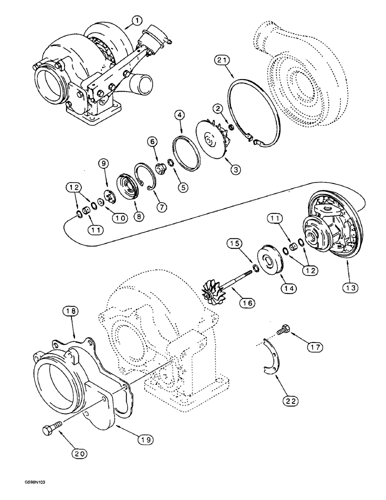 Схема запчастей Case 721B - (2-23A) - TURBOCHARGER ASSEMBLY, 6T-830 EMISSIONS CERTIFIED ENGINE, LOADER P.I.N. JEE53200 & AFTER (02) - ENGINE