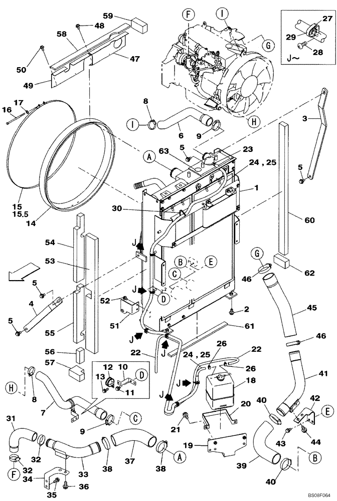 Схема запчастей Case CX135SR - (02-05) - RADIATOR AND CONNECTIONS (02) - ENGINE