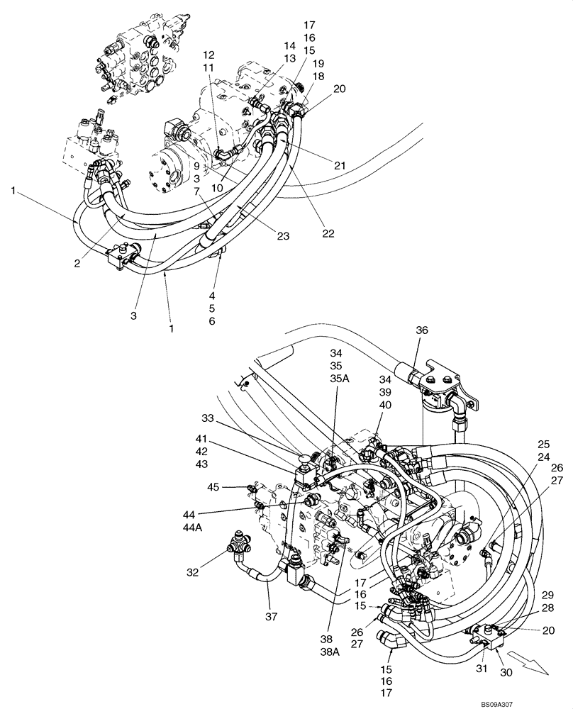 Схема запчастей Case 435 - (06-08) - HYDROSTATICS - PUMP TO DRIVE MOTORS (PILOT CONTROL) (06) - POWER TRAIN