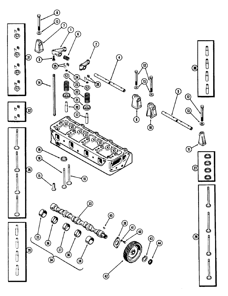 Схема запчастей Case 310G - (012) - VALVE MECHANISM AND CAMSHAFT, (188) DIESEL ENGINE (01) - ENGINE