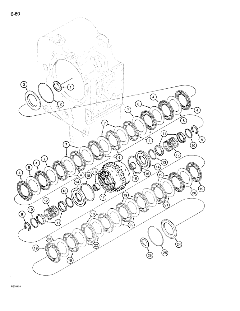 Схема запчастей Case 721 - (6-60) - TRANSMISSION ASSEMBLY, THIRD AND FOURTH CLUTCH PACK, P.I.N. JAK0022758 & AFTER (06) - POWER TRAIN